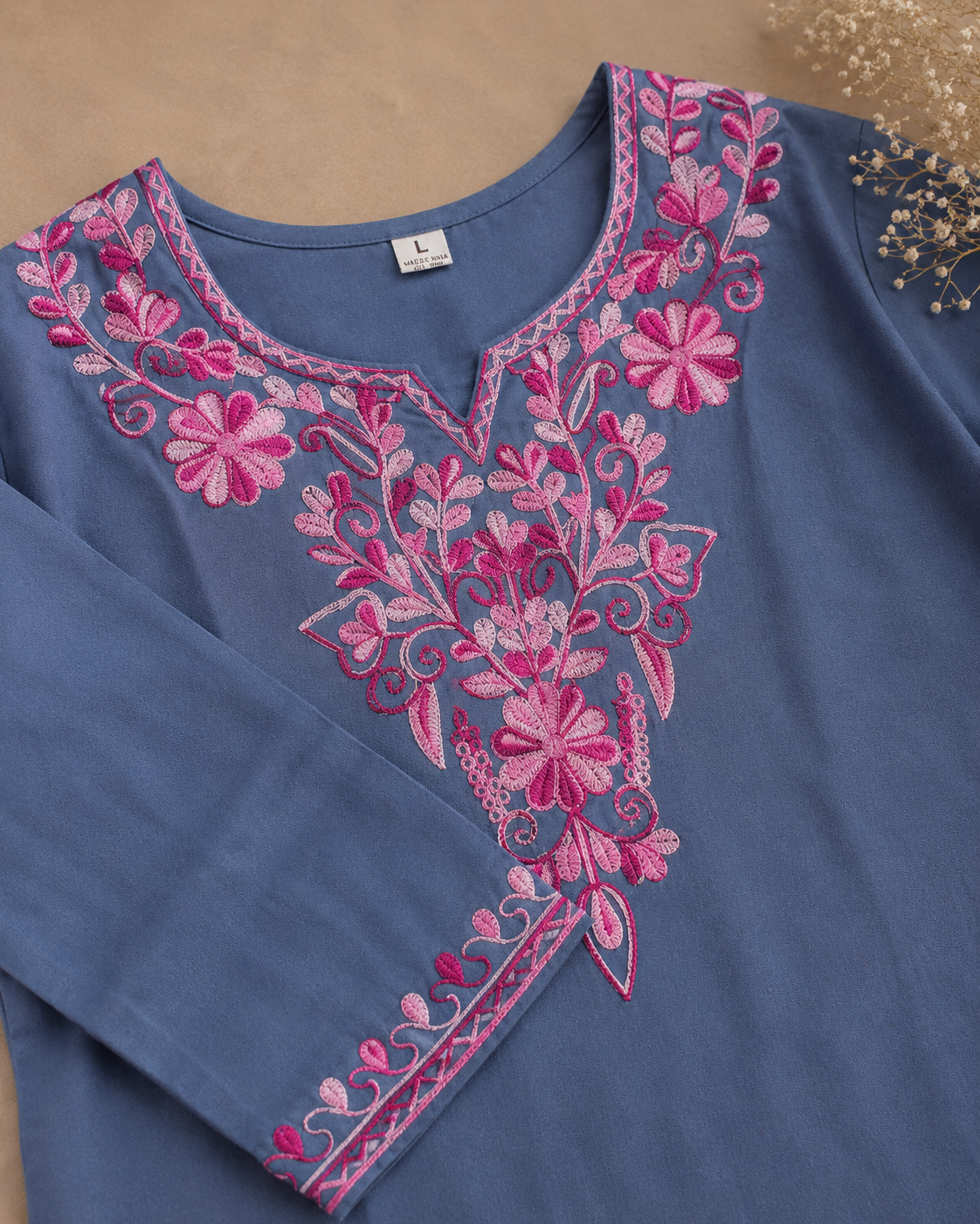 Sky Blue Rayon Aari Work Co-ord Set