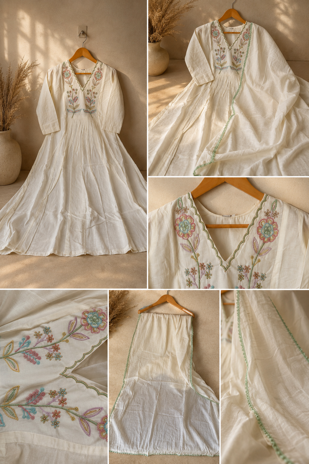 Ivory Bloom Mul Chanderi 3-Piece Kurti Set