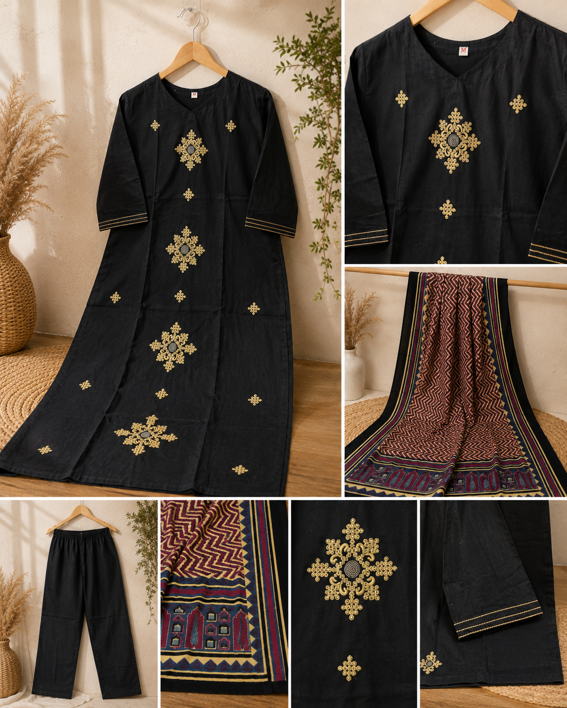 Black Royale Cotton Kurti Set