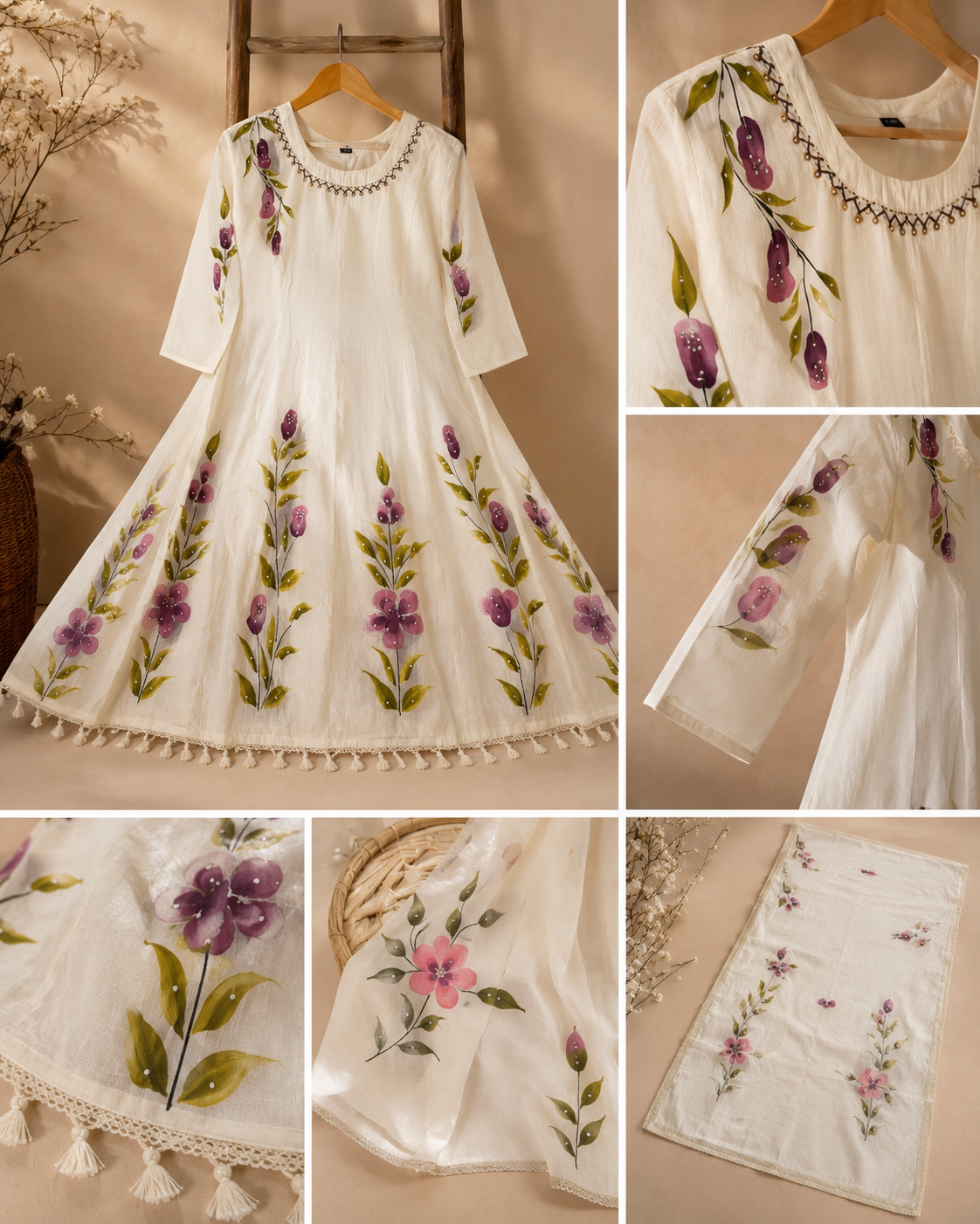 Designer Pure Cotton Anarkali Kurti Set with Handbrush Paint & Soft Cotton Lining