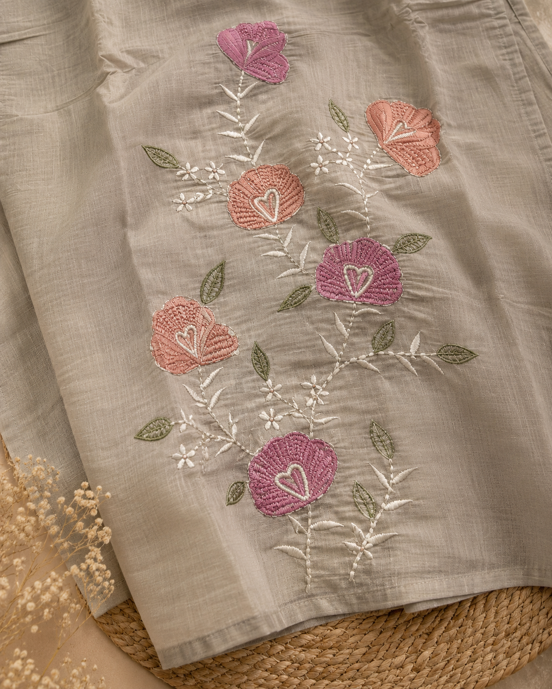 Premium Mul Chanderi Embroidered Designer Kurti Set with Dupatta