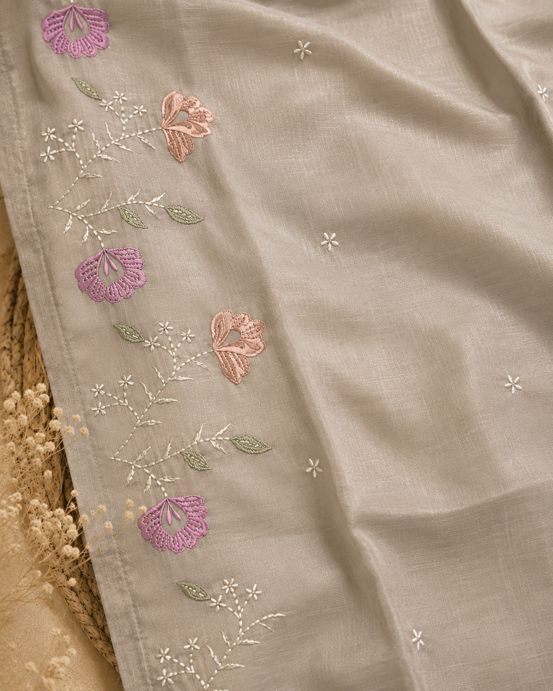 Premium Mul Chanderi Embroidered Designer Kurti Set with Dupatta