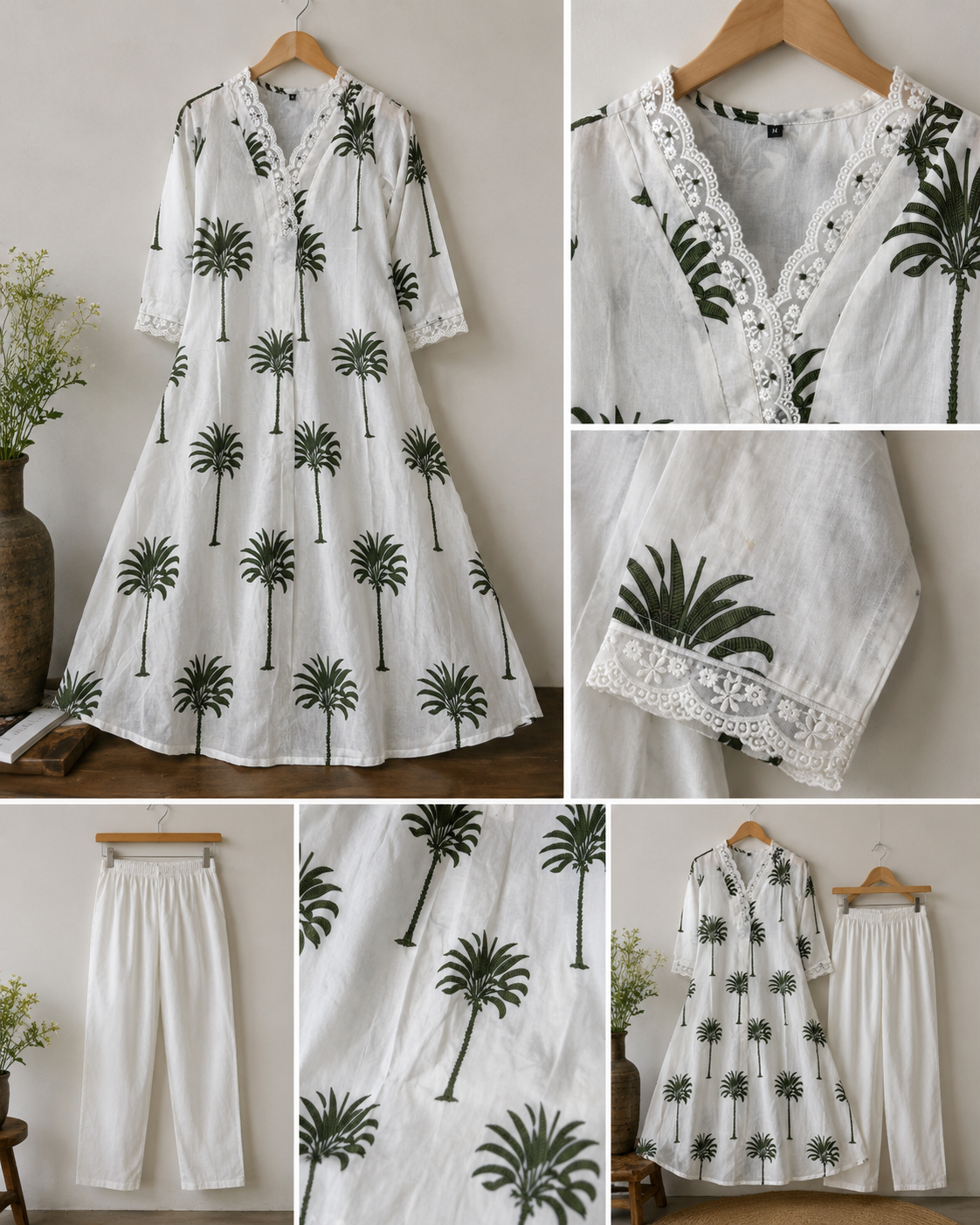 Palm Grove Pure Mul Cotton 2-Piece Kurti Set with Lining & Dual Side Pockets