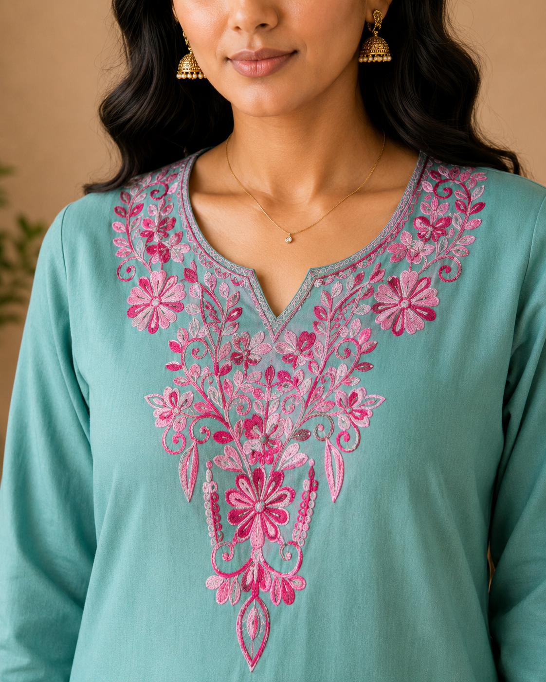 Aqua Blue Rayon Aari Work Co-ord Set