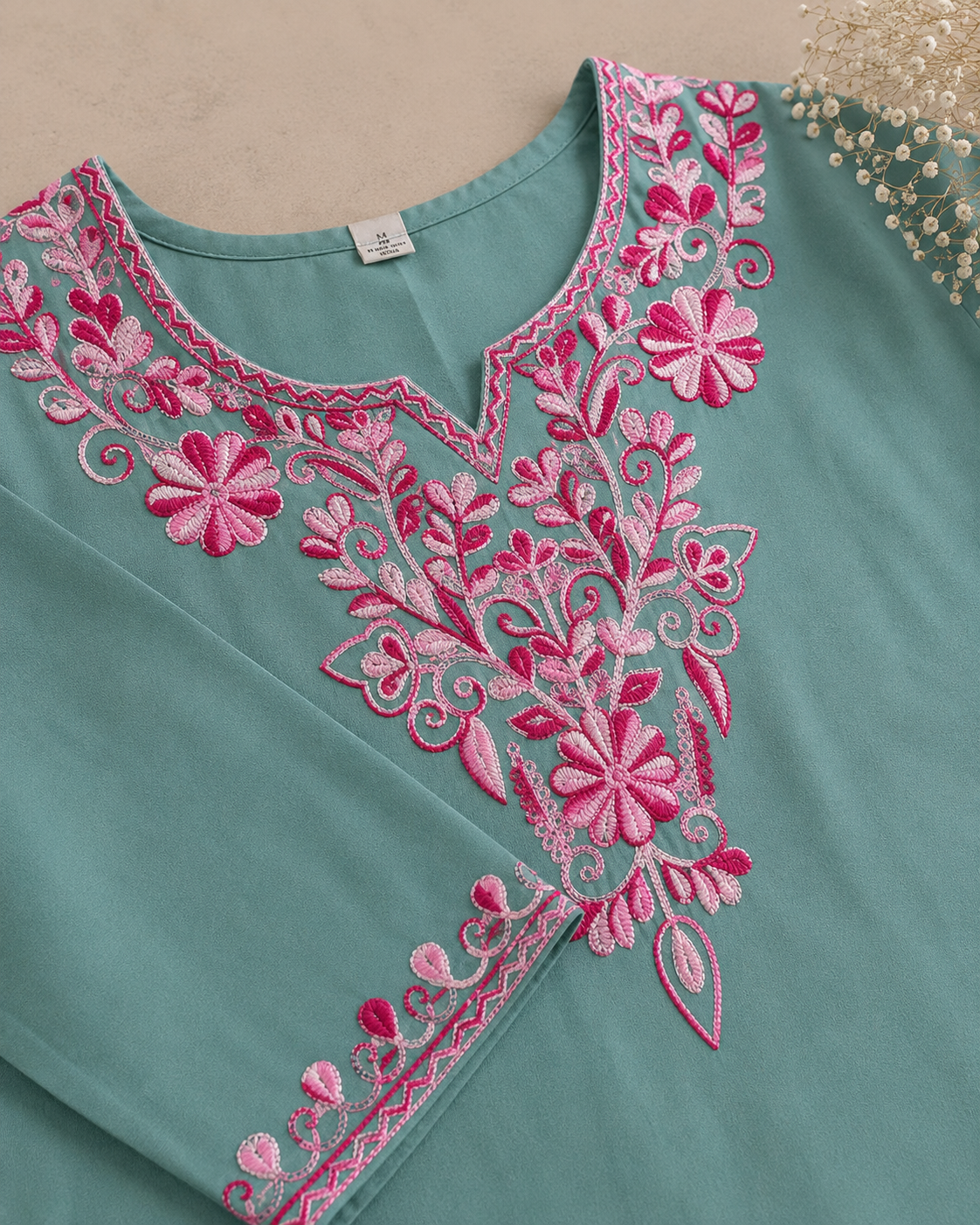 Aqua Blue Rayon Aari Work Co-ord Set