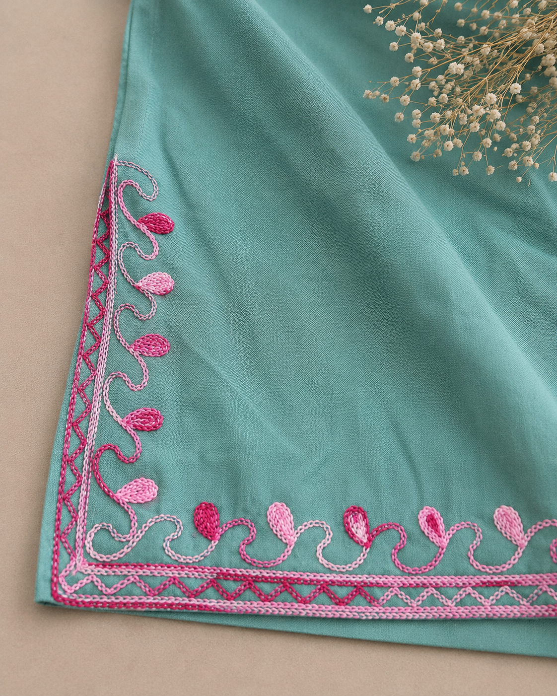 Aqua Blue Rayon Aari Work Co-ord Set