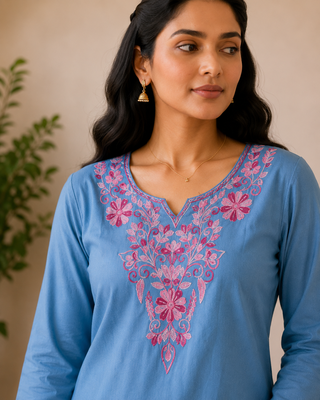 Sky Blue Rayon Aari Work Co-ord Set