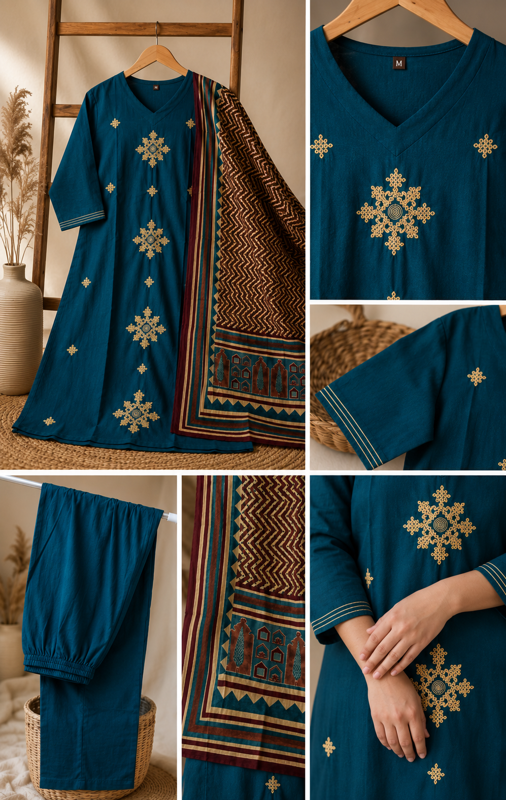 Royal Teal Heritage Cotton Kurti Set