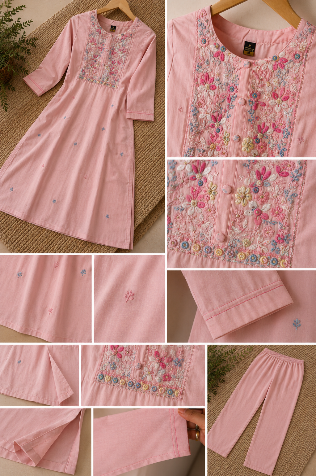 Designer Silk Mul Cotton Handwork Kurti Set
