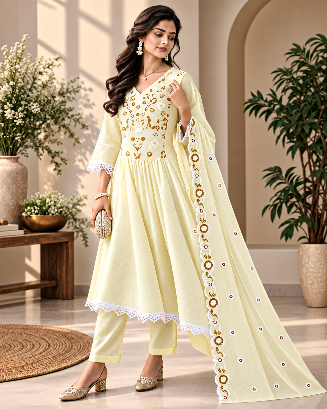 🌼 Buttercream Bloom Kota Checks Kurti Set