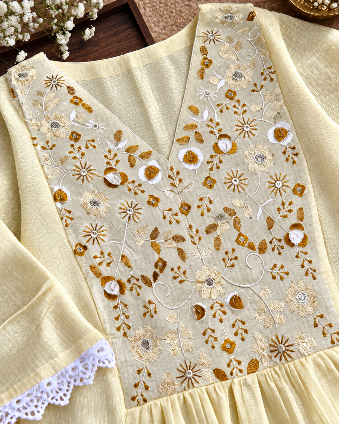 🌼 Buttercream Bloom Kota Checks Kurti Set
