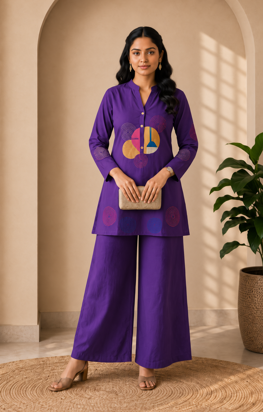 Royal Purple Cotton Co-ord Set with Palazzo Pant