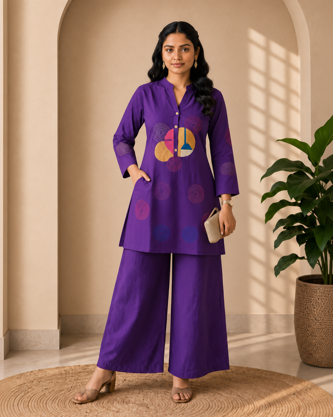 Royal Purple Cotton Co-ord Set with Palazzo Pant