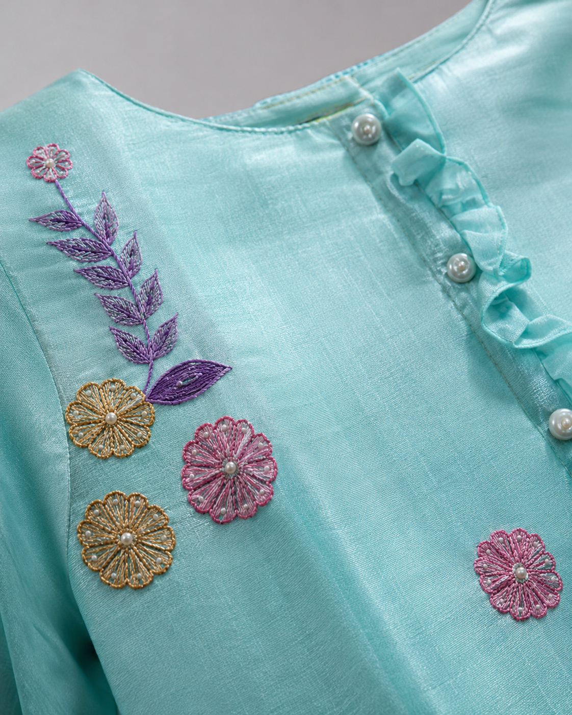 Designer Sky Serenity Mul Chanderi 3-Piece Set