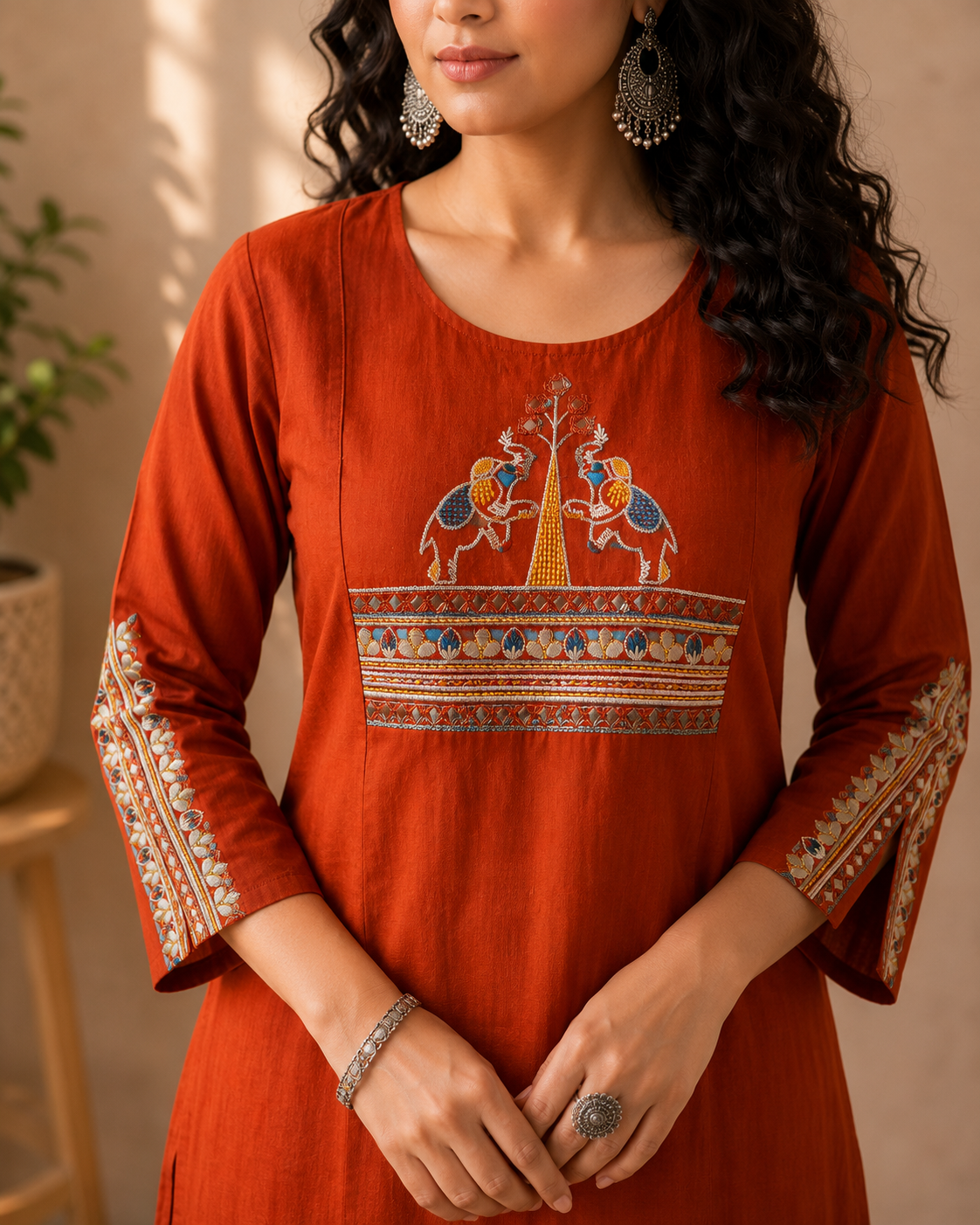 Rust Ember Embroidered Cotton Co-Ord Set