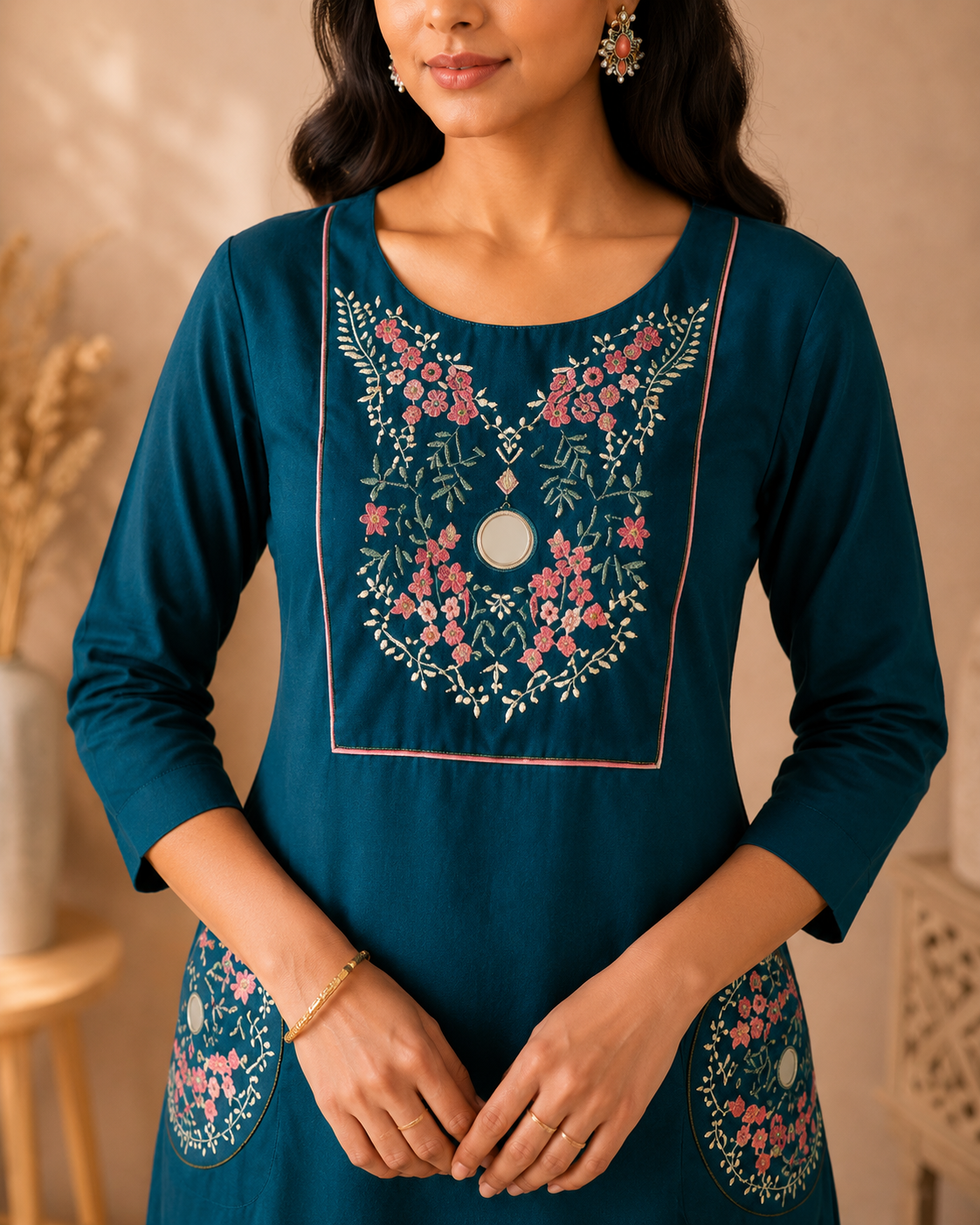 Ocean Depths | 2-Piece Dhabu Cotton Kurti Set