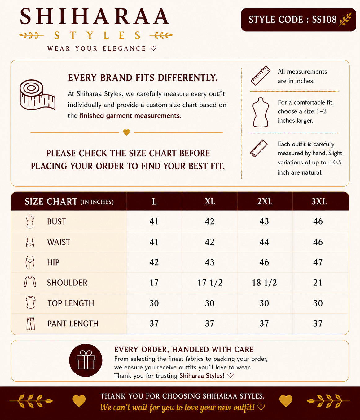 Size guide for 