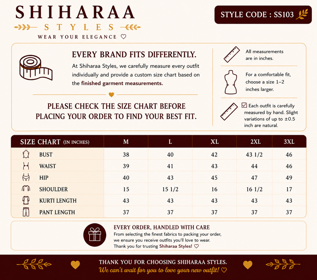 Size guide for 