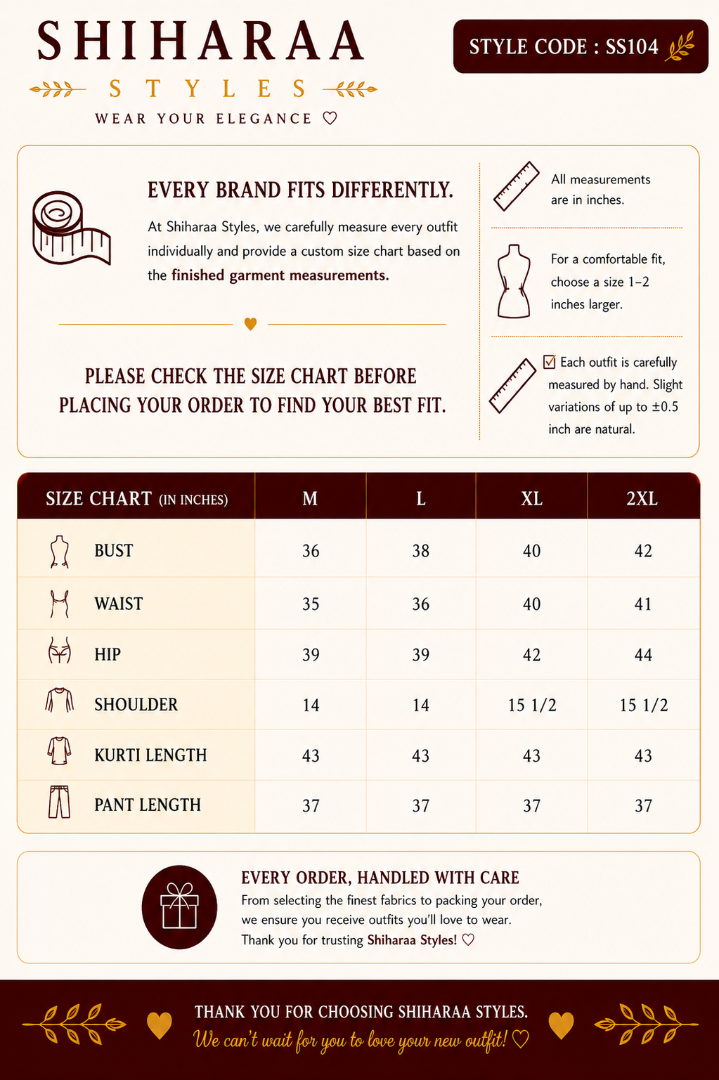 Size guide for 