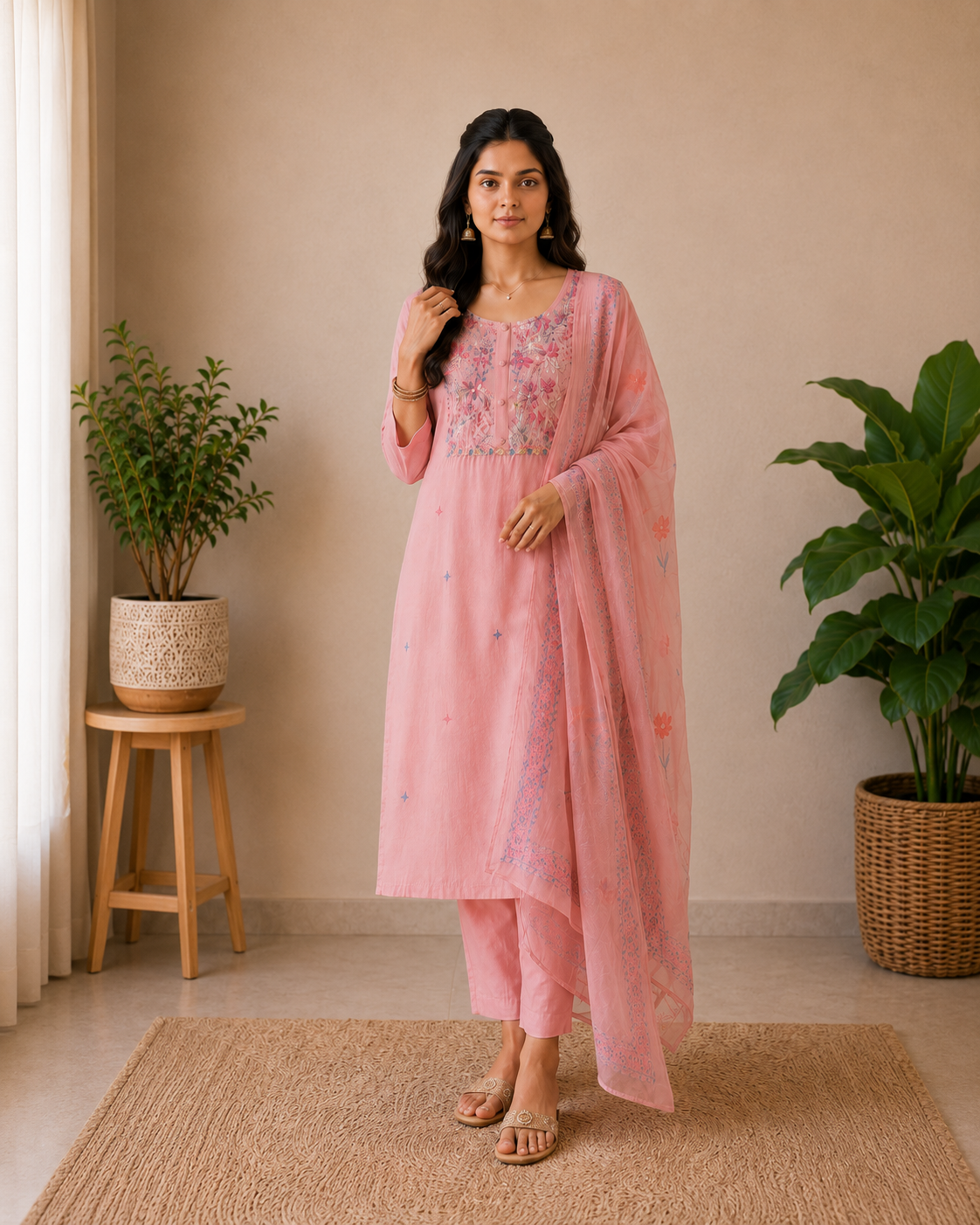 Designer Silk Mul Cotton Handwork Kurti Set