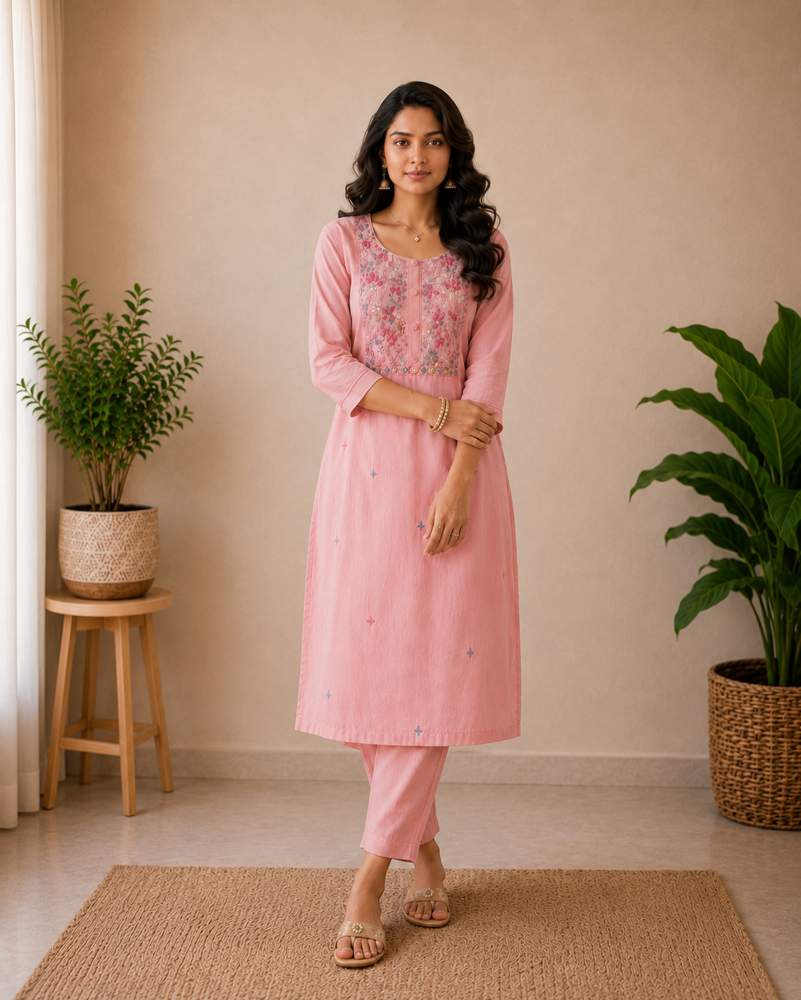 Designer Silk Mul Cotton Handwork Kurti Set