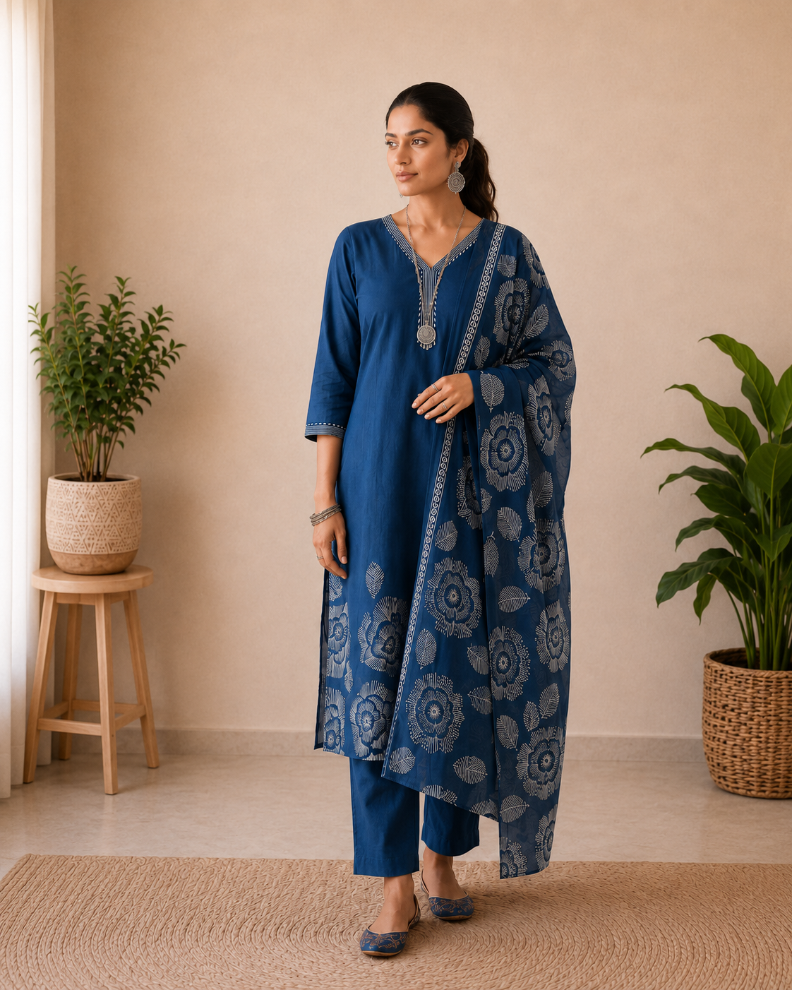 Twilight Serenity Cotton 3-Piece Kurti Set