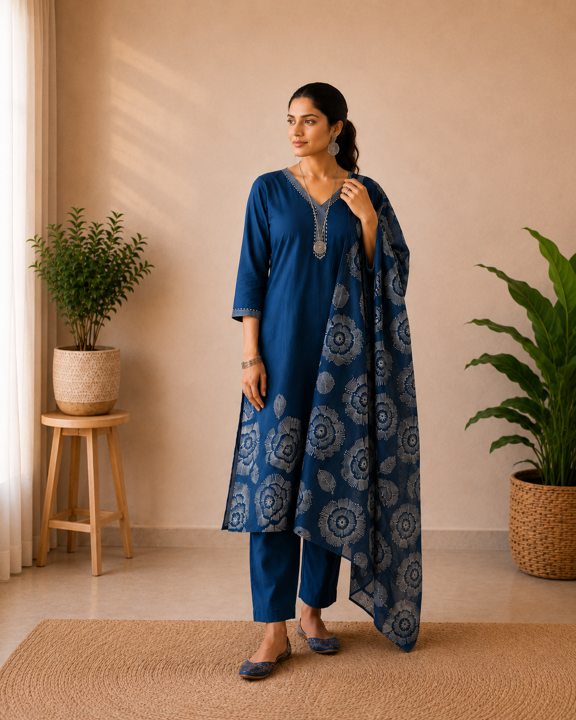 Twilight Serenity Cotton 3-Piece Kurti Set