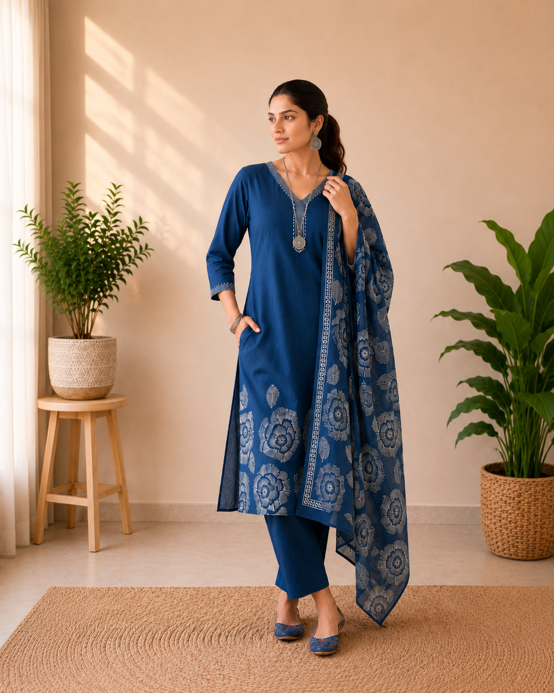 Twilight Serenity Cotton 3-Piece Kurti Set