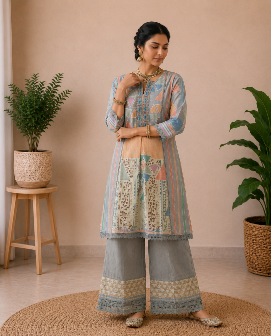 Designer Soft Sky Imported Linen Coord Set