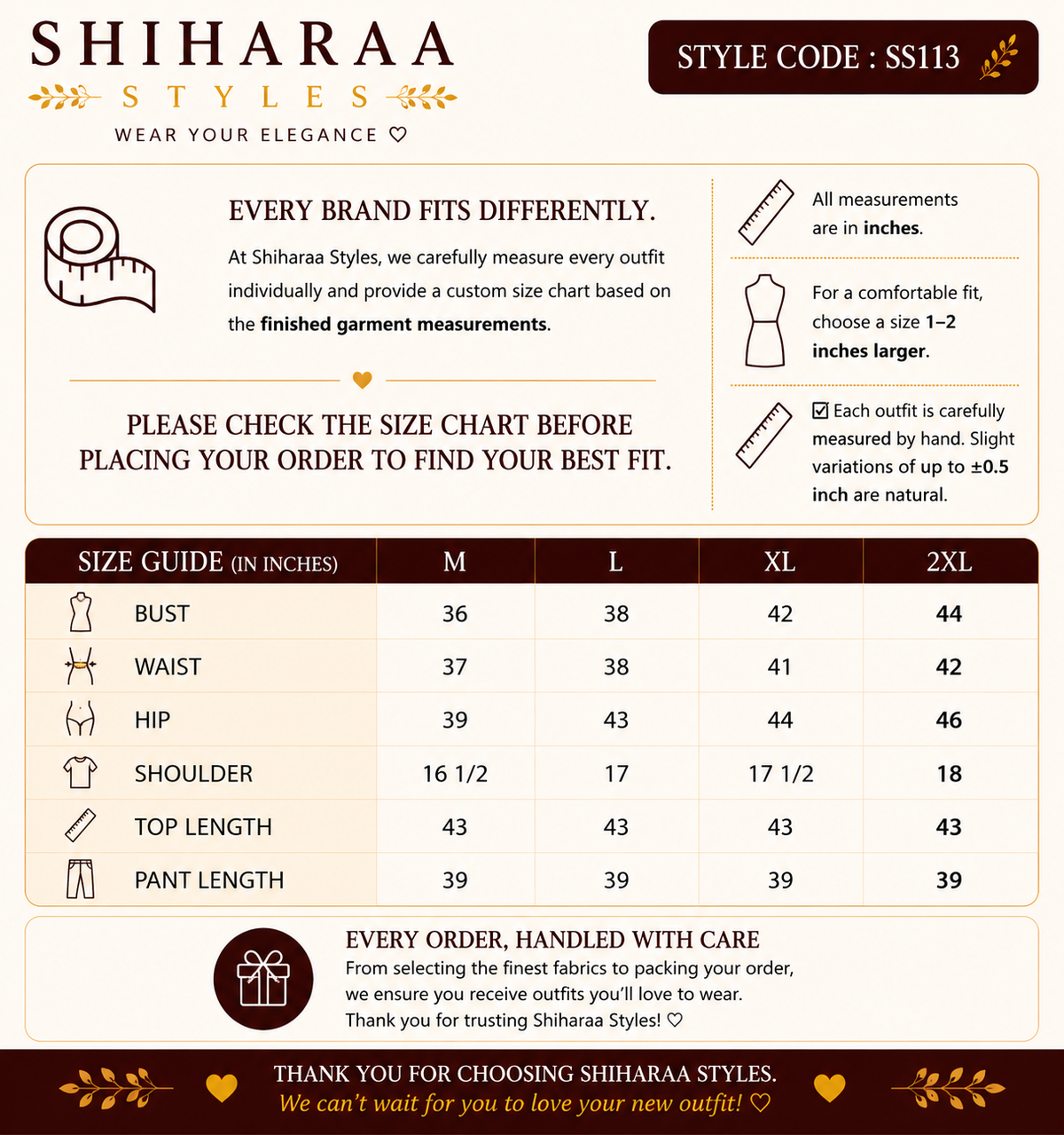 Size guide for 