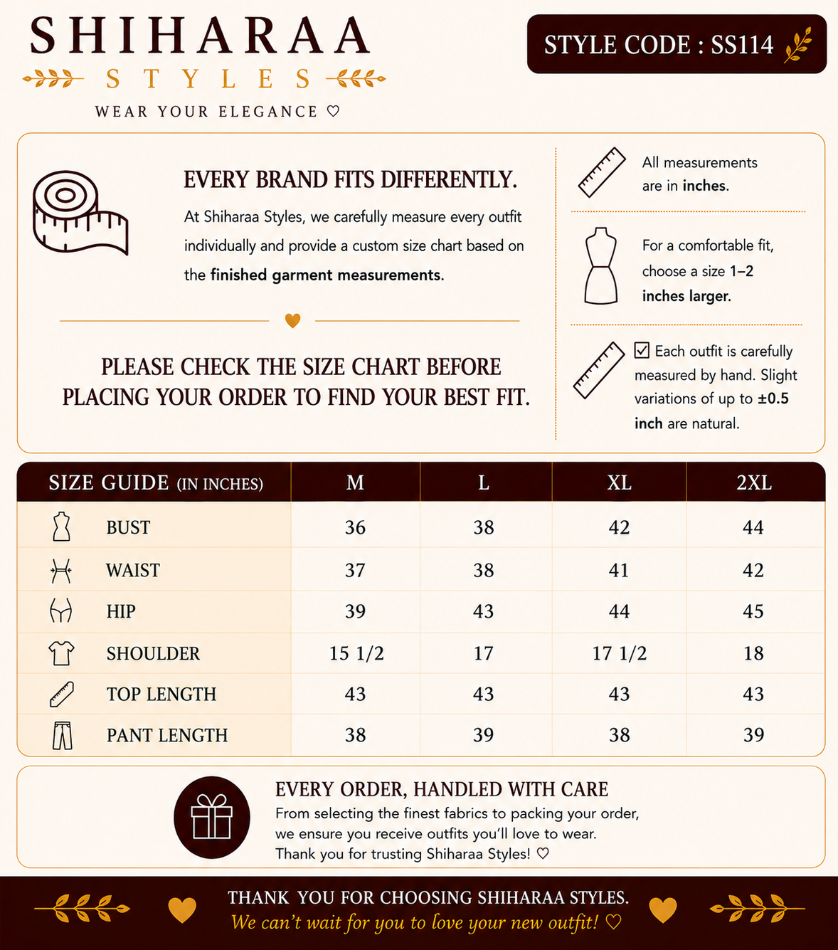 Size guide for 