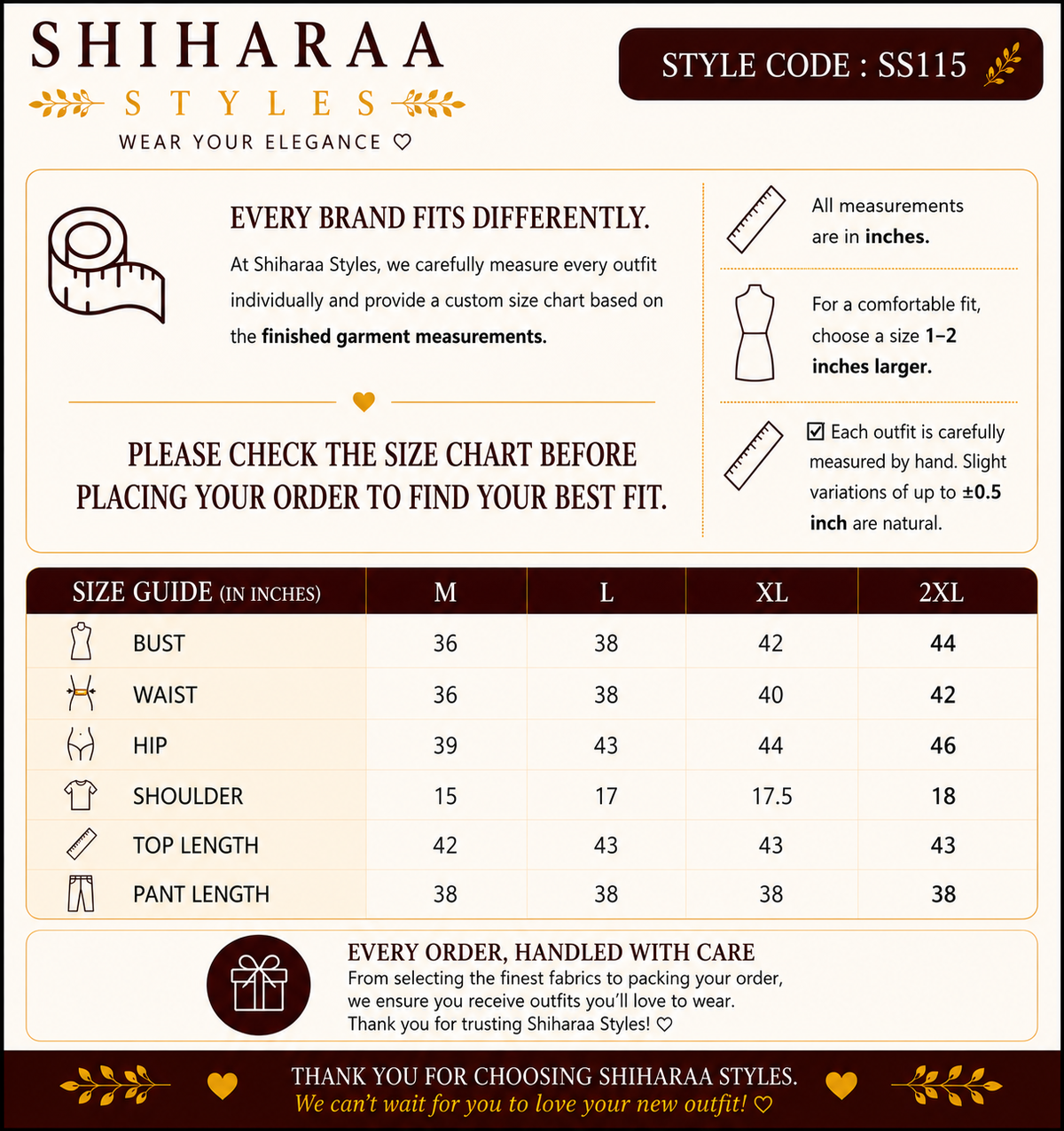 Size guide for 