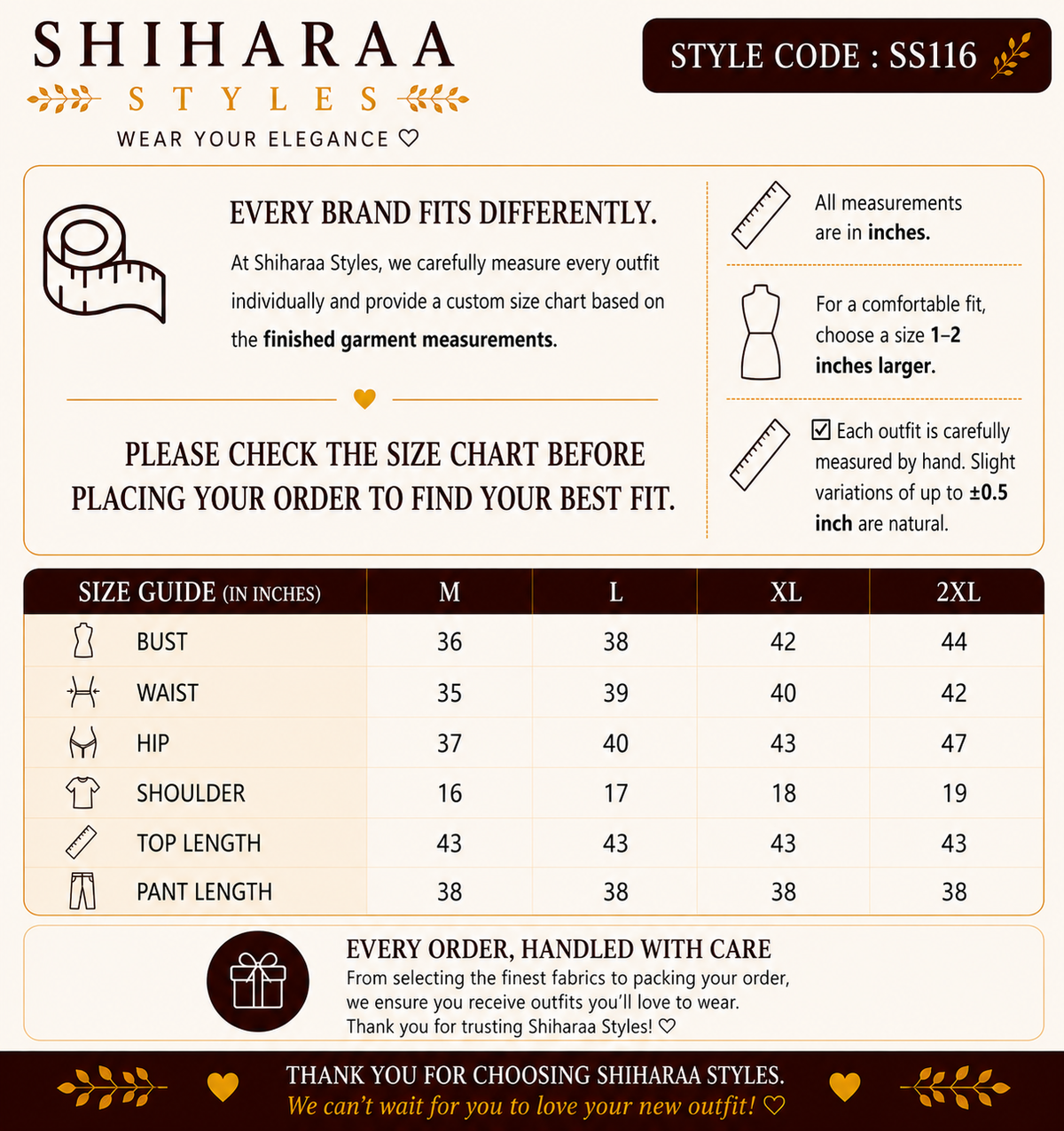 Size guide for 
