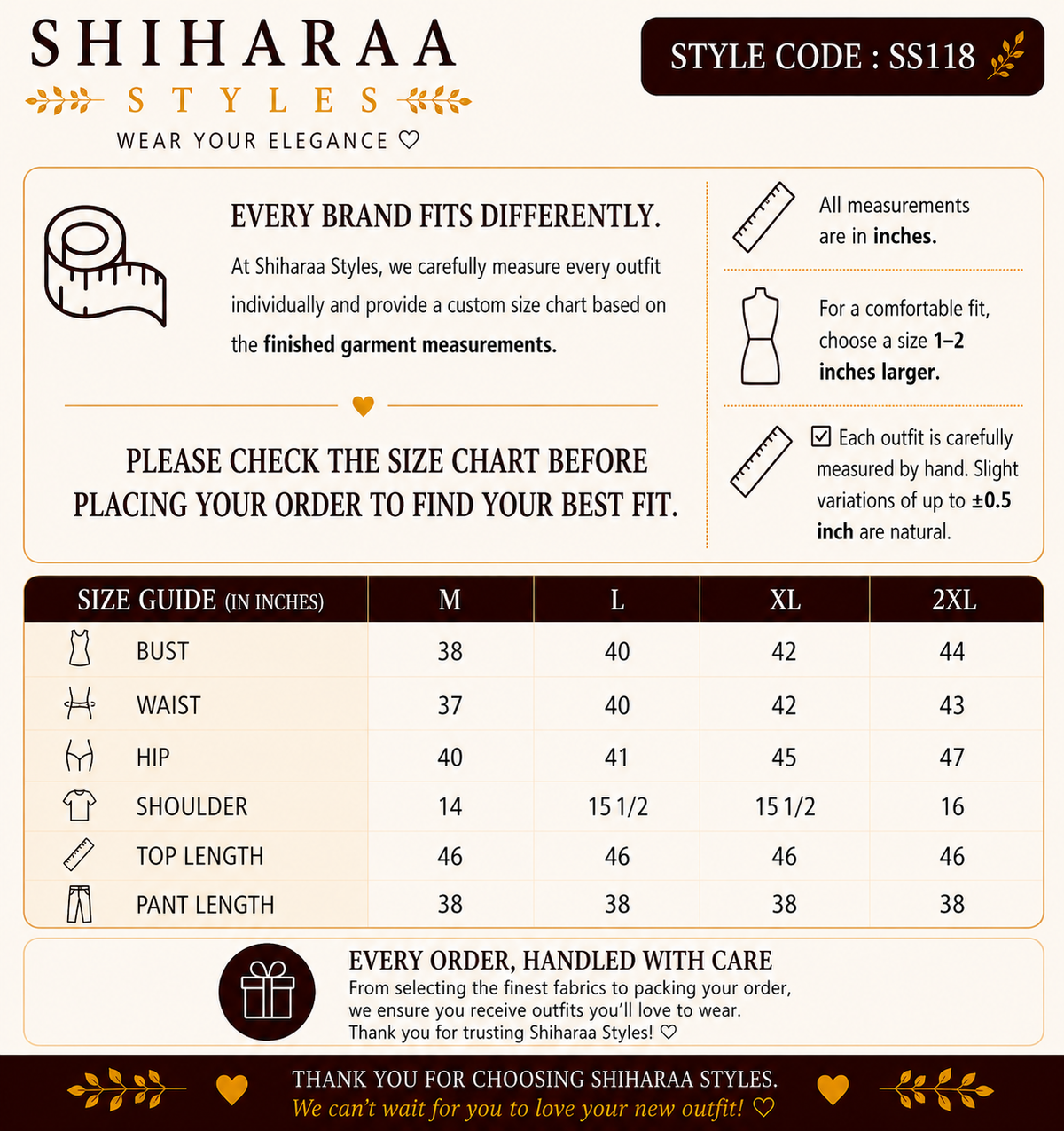 Size guide for 