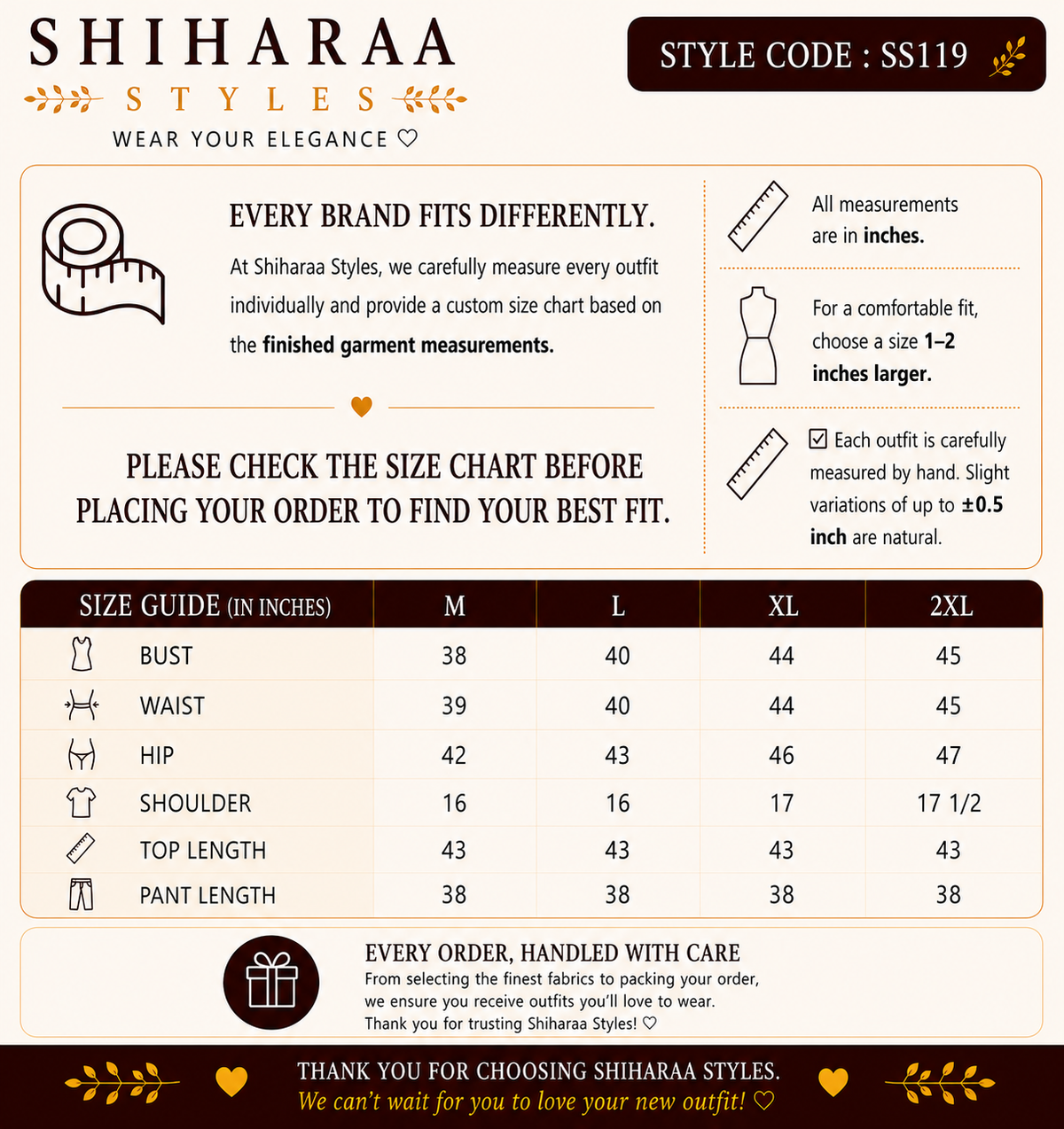 Size guide for 
