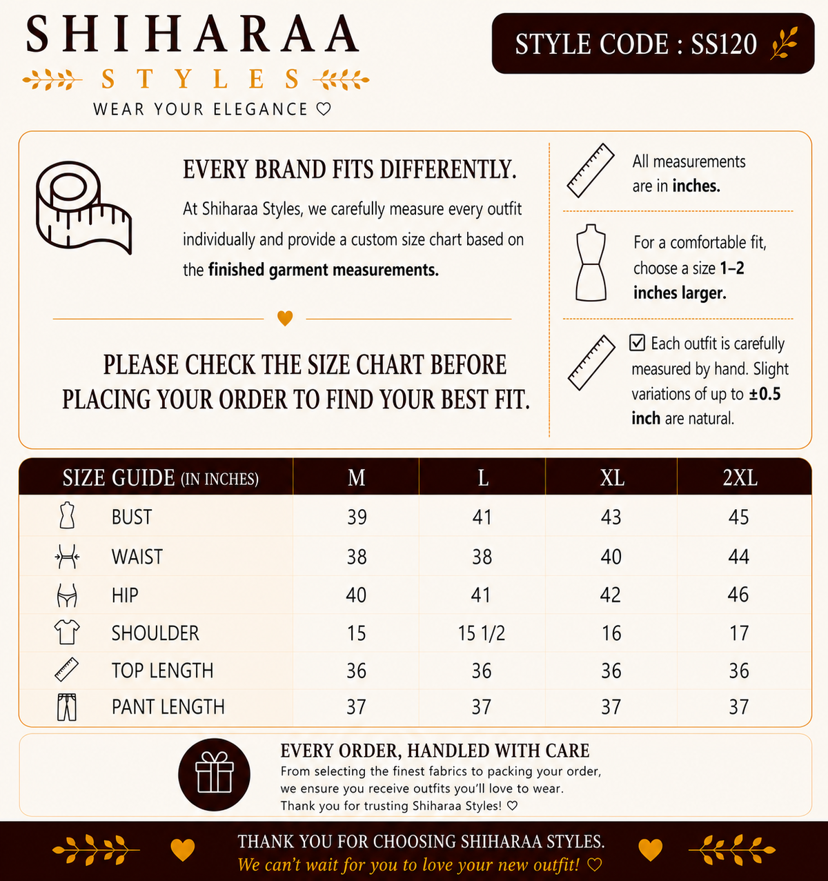 Size guide for 