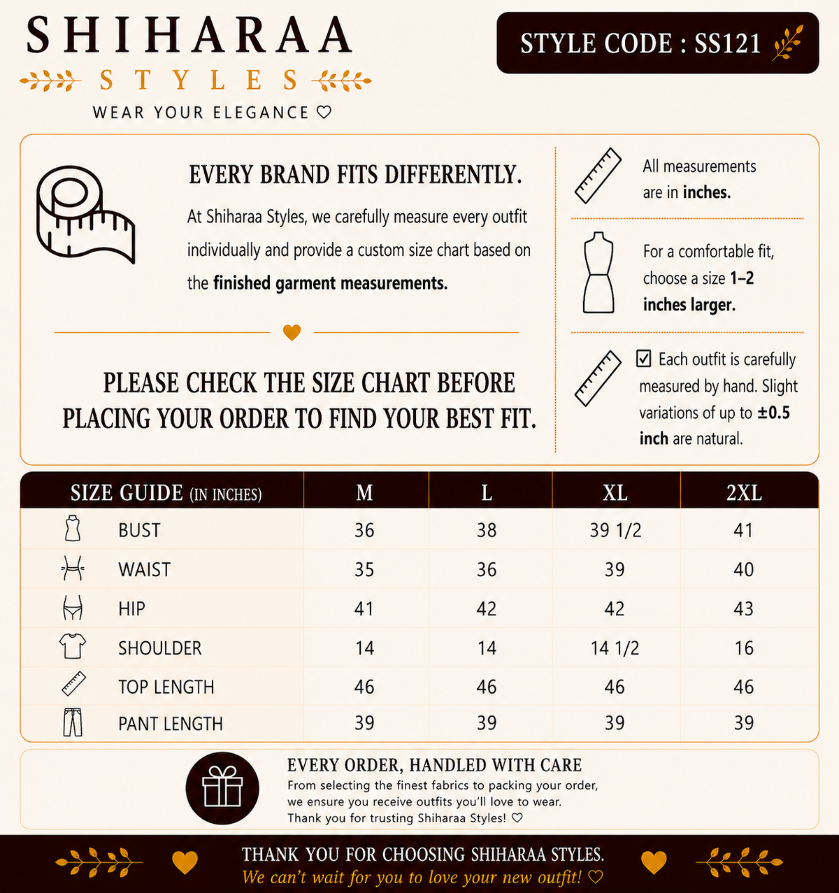 Size guide for 