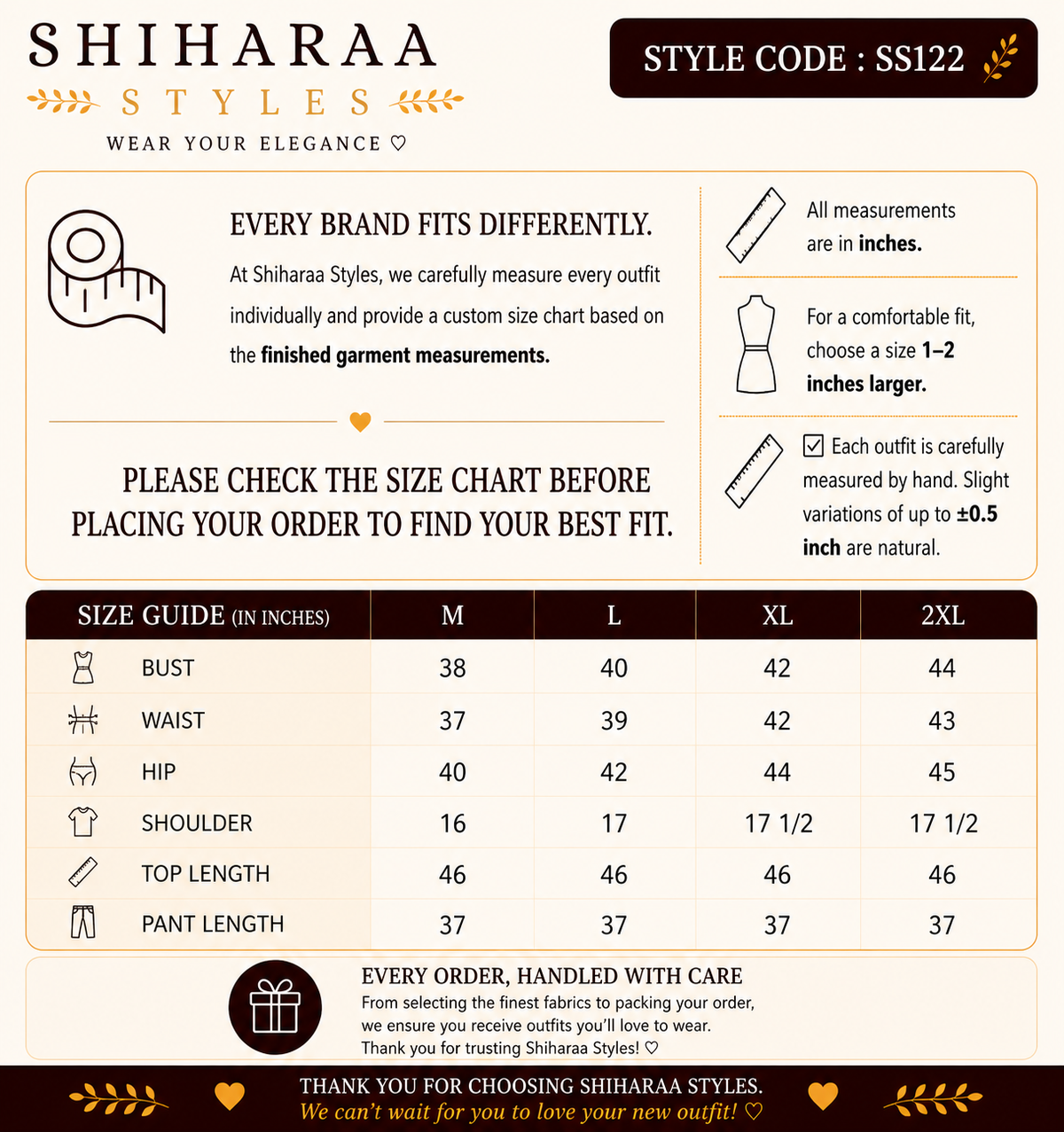 Size guide for 