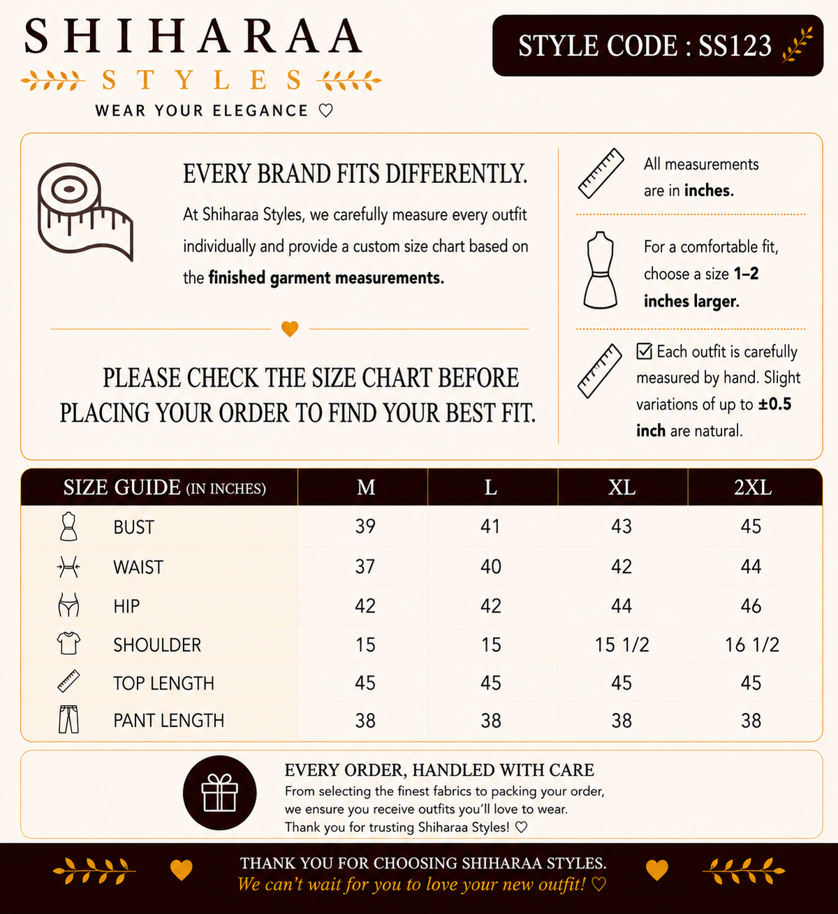 Size guide for 