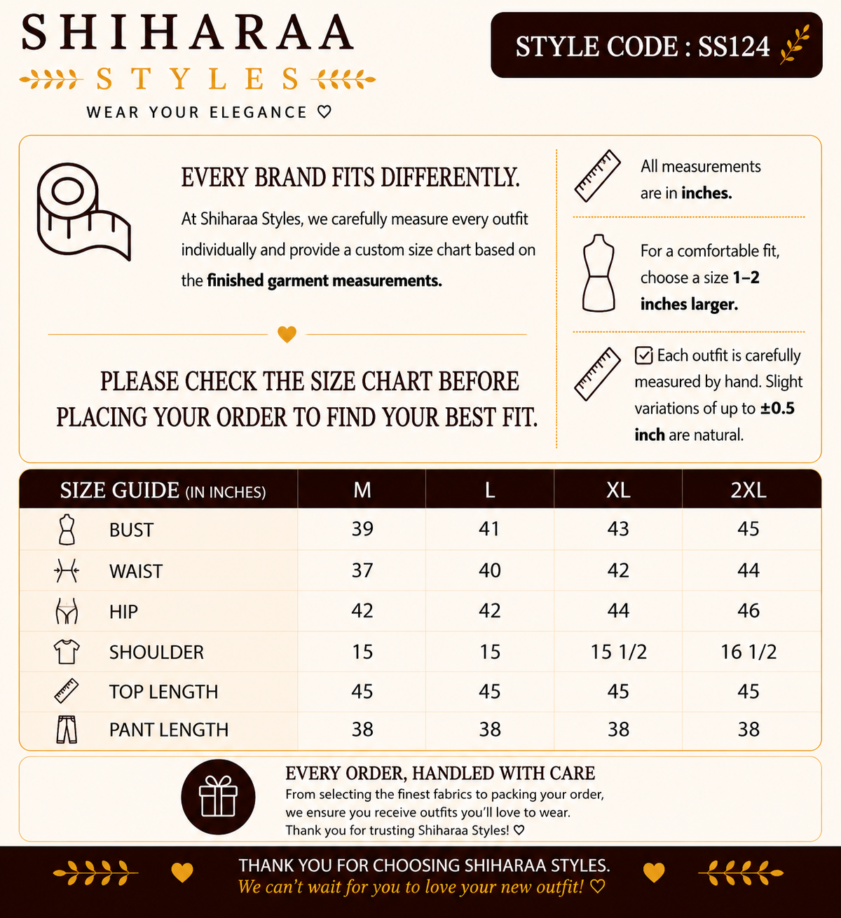 Size guide for 
