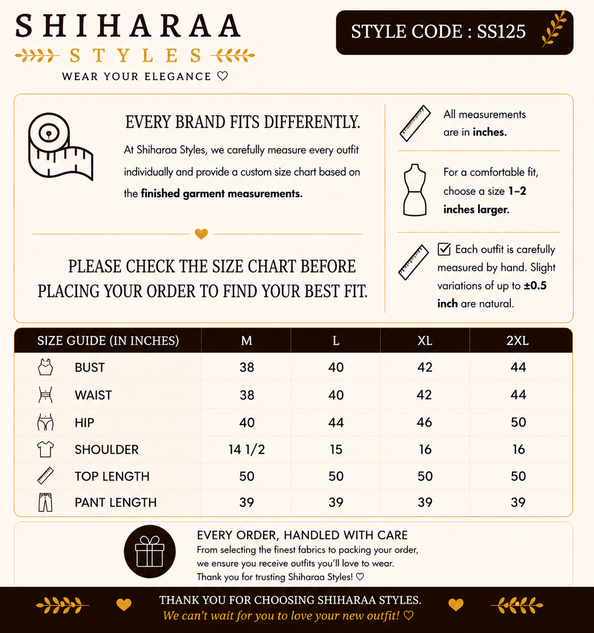 Size guide for 