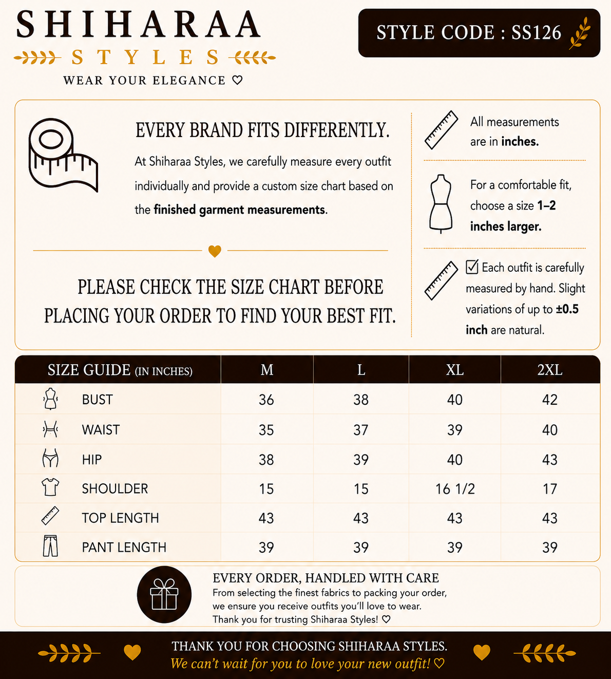 Size guide for 
