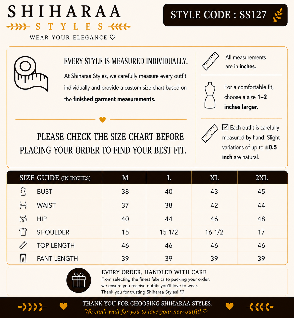 Size guide for 