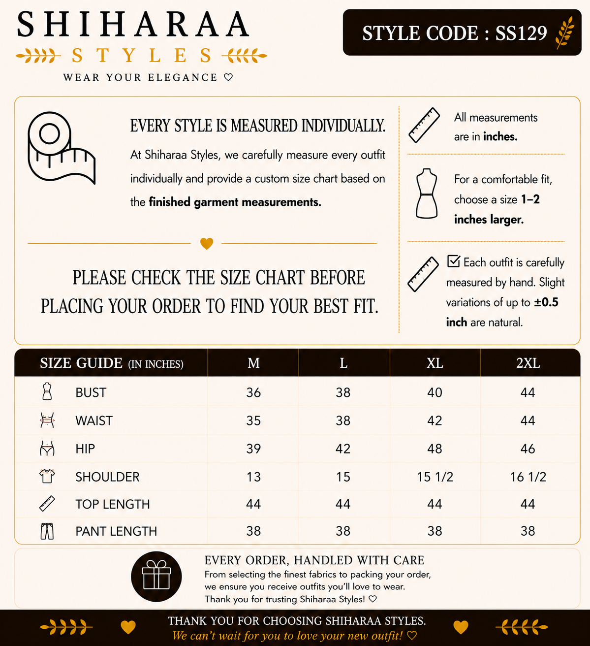 Size guide for 