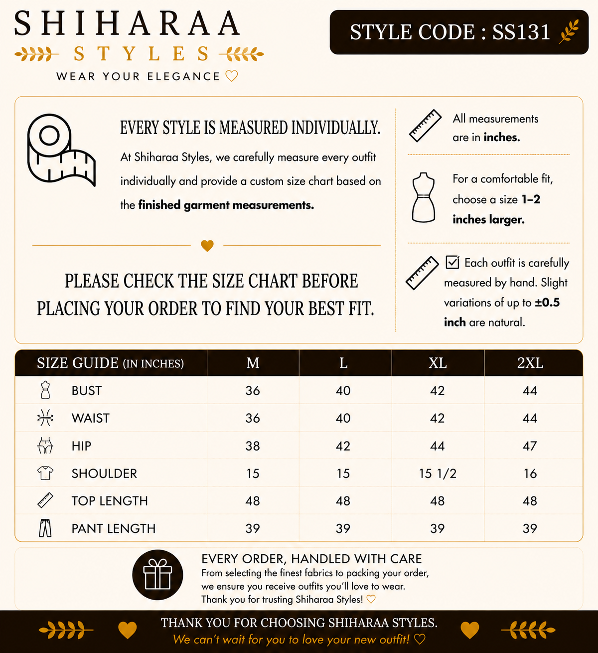Size guide for 