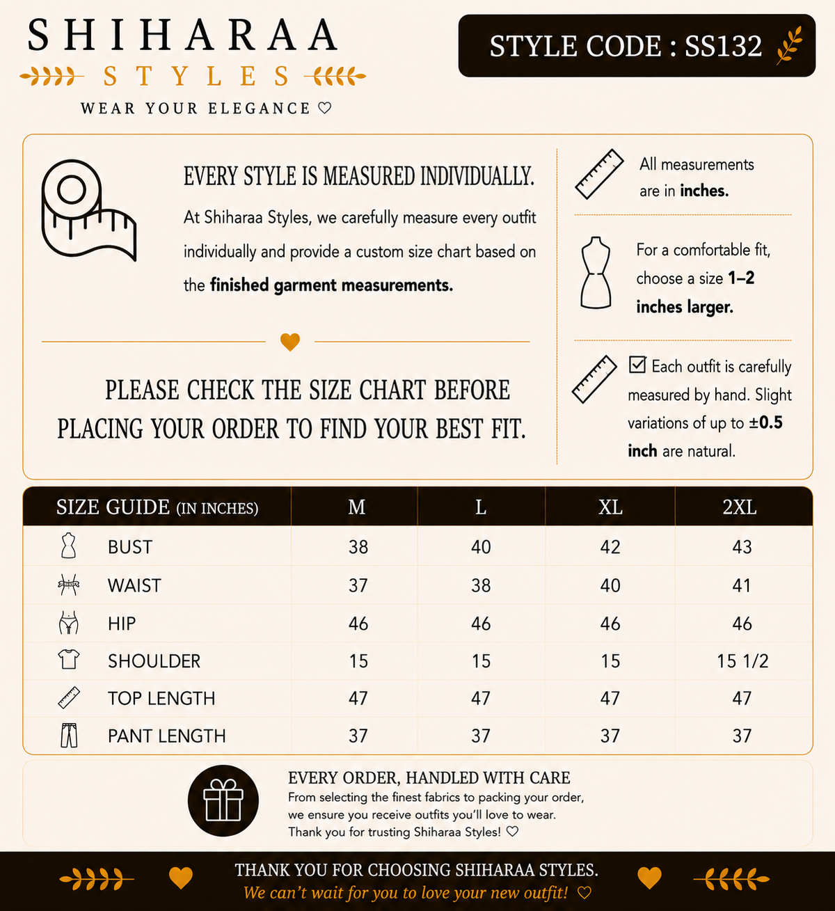 Size guide for 