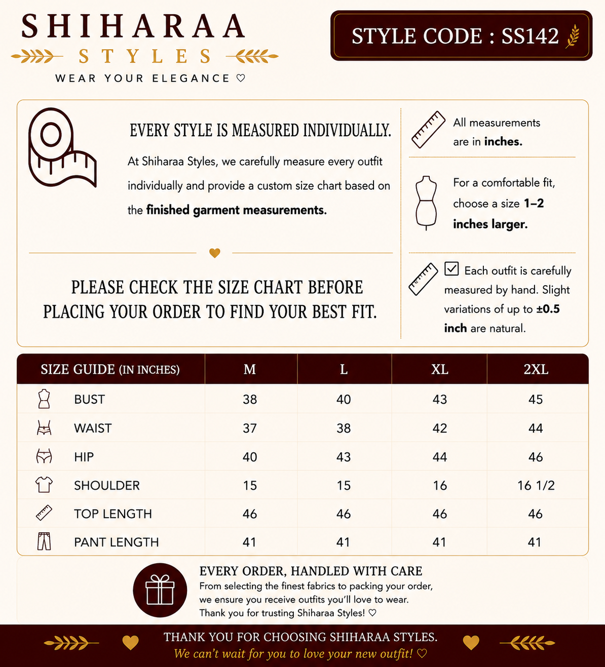 Size guide for 