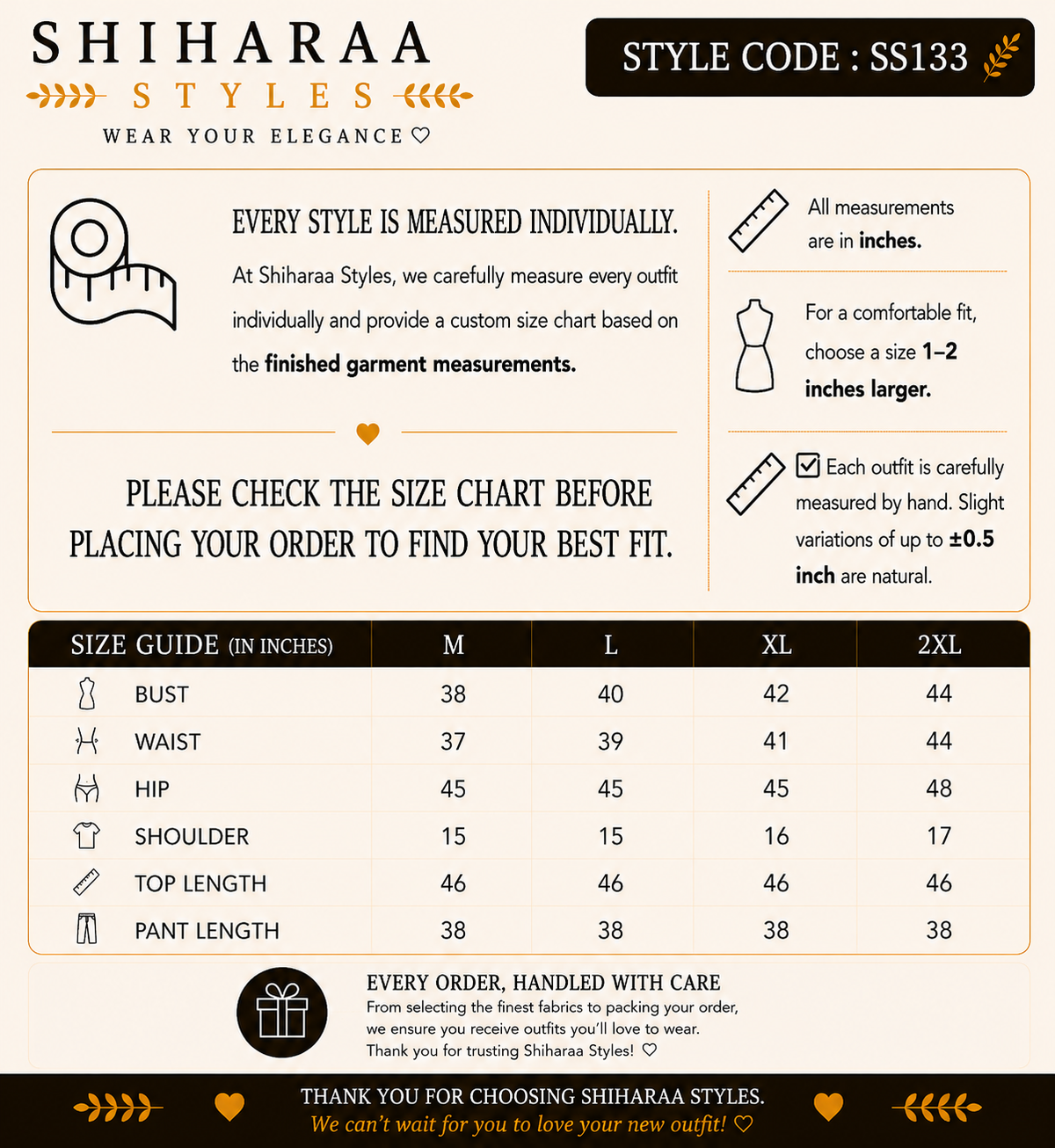 Size guide for 