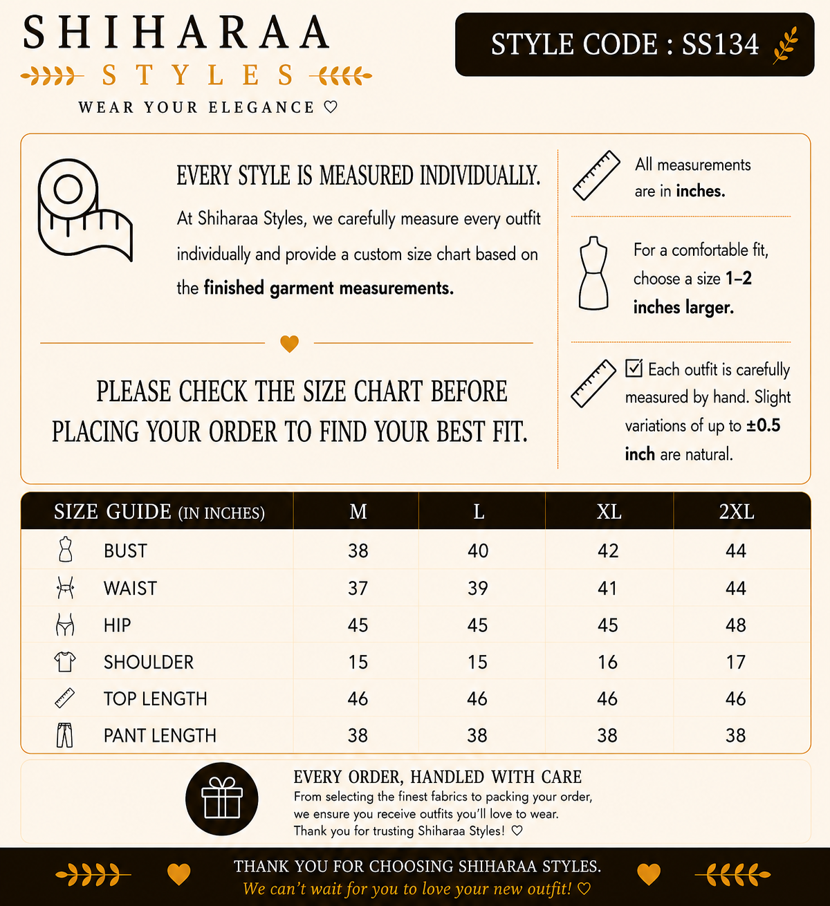 Size guide for 