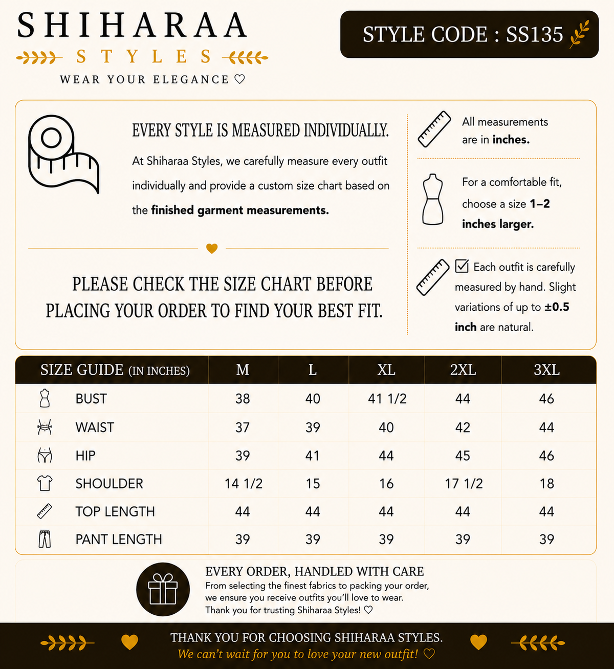 Size guide for 